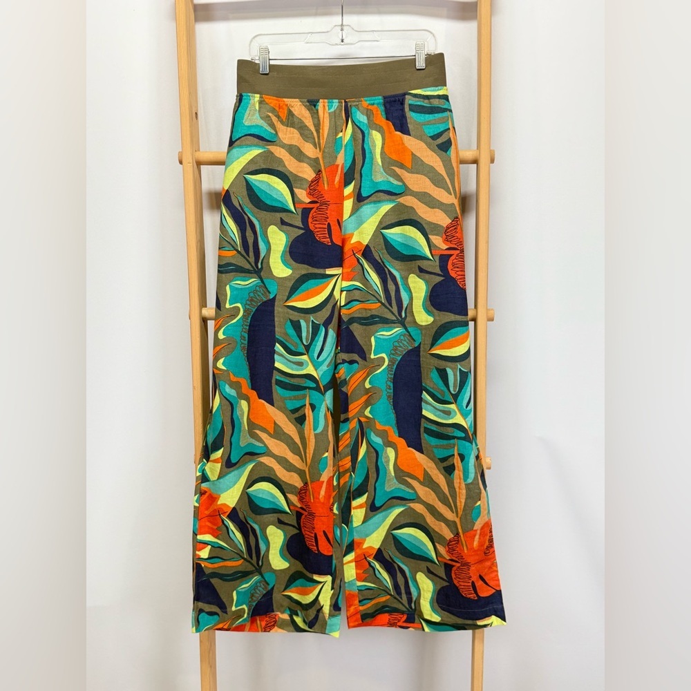 SOFT SURROUNDINGS Olive green & orange tropical print Linen pants size 3X. - Picture 2 of 13